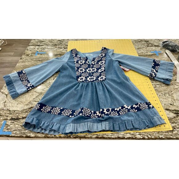 Sew What? Upcycling Tops - Handmade Hippy Boho Blue Denim & Jersey Tunic, all pre-loved fabrics, size L.